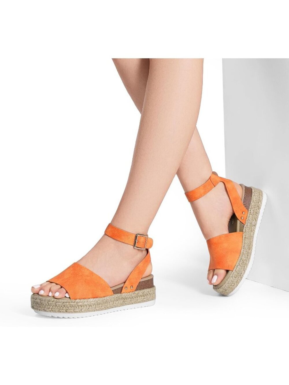 Women's Orange Comfortable Platform Espadrilles Ankle Strap Wedge Sandal Shoes - Picture 2 of 6